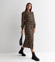New Look Black Leopard Print Jersey Puff Sleeve Midi Smock Dress